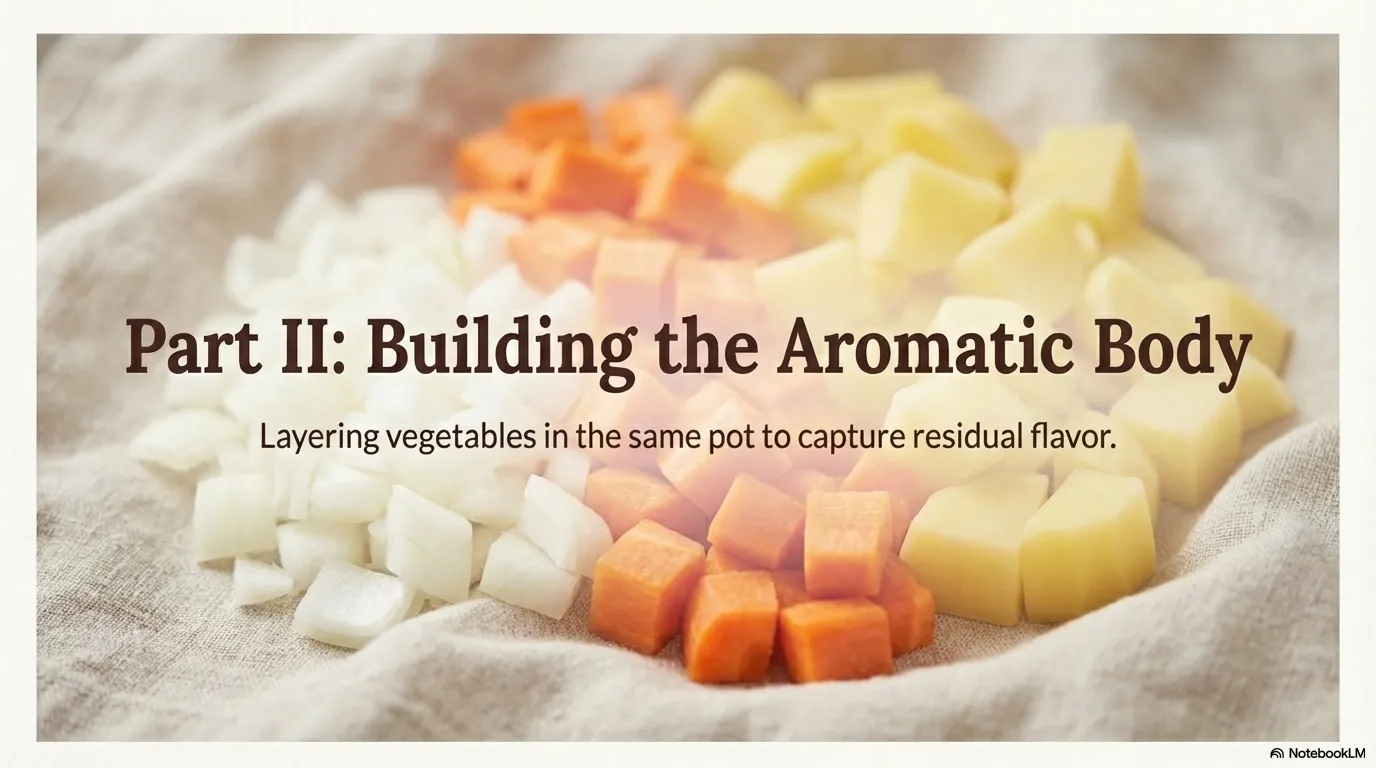 Orman Kebabi — Part II: Building the Aromatic Body Using the same pot to capture the fond (browned bits), we layer in our veg