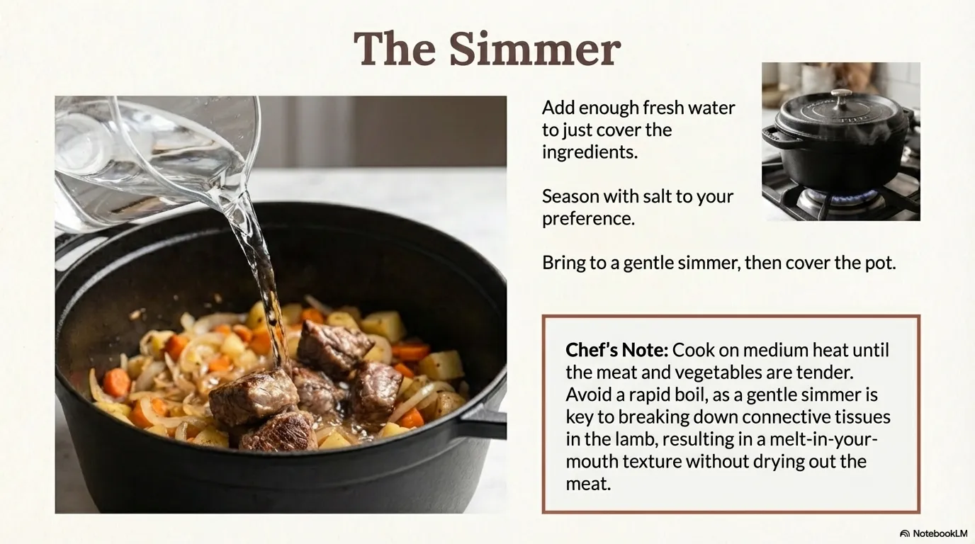 Orman Kebabi — Step 4: The Simmer Add enough water to just cover the ingredients